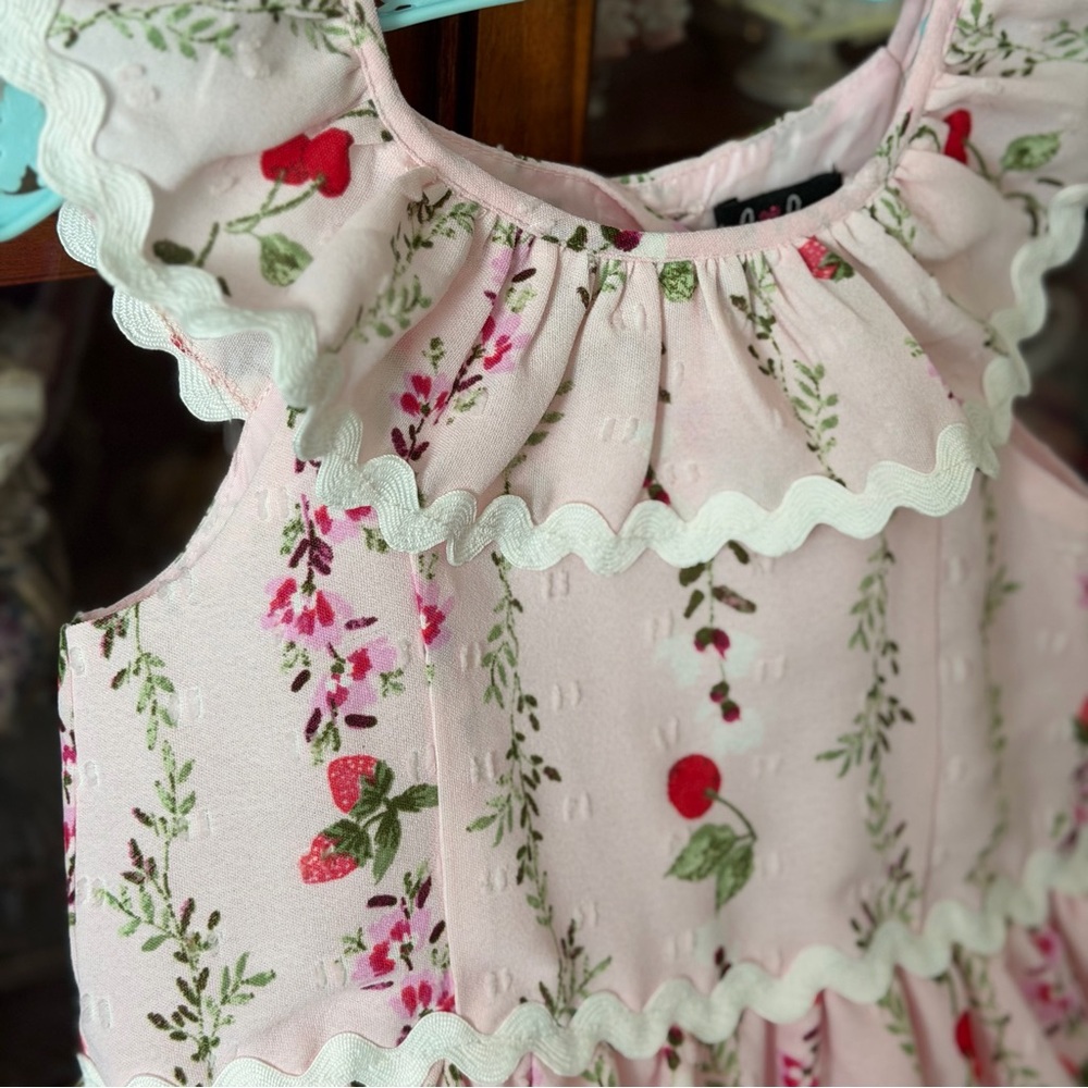 New Girls Pink Ruffle Dress with Ric Rac Trim - Picture 3 of 12